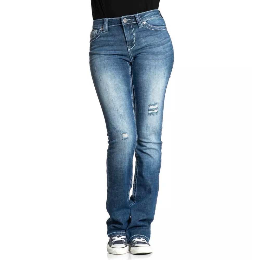 AFFLICTION Women's Denim Jeans JADE FLEUR GWEN Emb - Picture 8 of 12